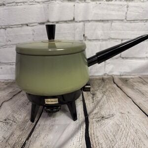 Vintage Chilton Electric Fondue Pot Green with 2.9" Power Cord TESTED WORKING